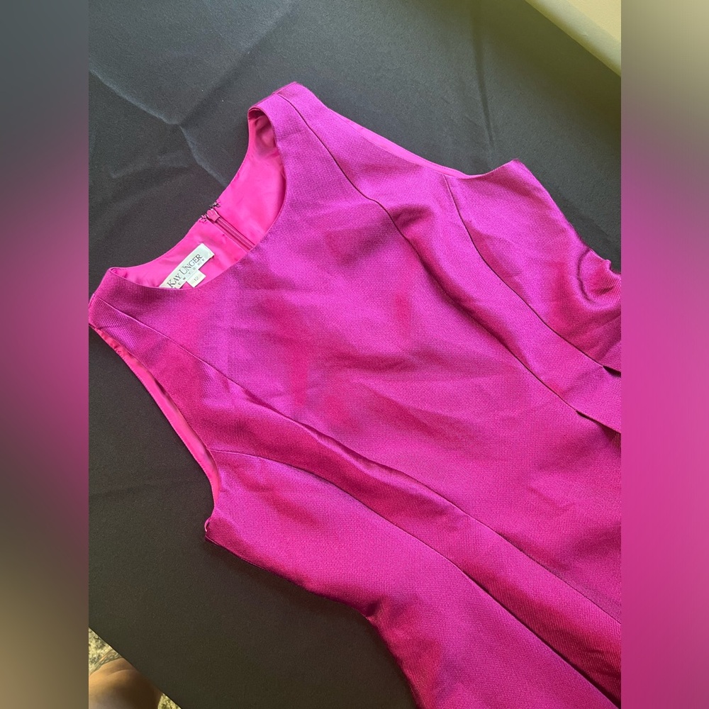 Kay Unger Fuchsia Satin Fit-and-Flare Dress - Picture 10 of 15